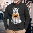 Pitbull Dog Trick Or Treat Dressed As Ghost Halloween Long Sleeve T-Shirt Gifts for Old Men