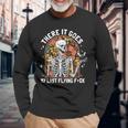 There It Goes My Last Flying F Skeletons Halloween Long Sleeve T-Shirt Gifts for Old Men