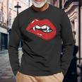 Retro Dracula Vampire Red Lips Th Bite Halloween Costume Long Sleeve T-Shirt Gifts for Old Men