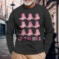Retro Lets Go Girls Boot Pink Western Cowgirl Long Sleeve T-Shirt Gifts for Old Men