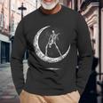 Rock On Skeleton Moon Rock And Roll Halloween Long Sleeve T-Shirt Gifts for Old Men
