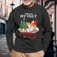 Santa Riding Akita This Is My Ugly Christmas Sweater Long Sleeve T-Shirt Gifts for Old Men