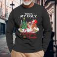 Santa Riding Bulldog This Is My Ugly Christmas Sweater Long Sleeve T-Shirt Gifts for Old Men