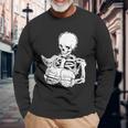 Skeleton Holding A Cat Lazy Halloween Costume Skull Long Sleeve T-Shirt Gifts for Old Men
