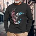 Trans Pride Transgender Phoenix Flames Fire Mythical Bird Long Sleeve T-Shirt Gifts for Old Men