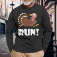 Turkey Trot Adult Running Costume Face Run Thanksgiving Long Sleeve T-Shirt Gifts for Old Men