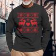 Ugly Christmas Sweater Deer And Hearts Long Sleeve T-Shirt Gifts for Old Men