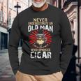 Never Underestimate An Old Man Who Smokes Cigar Long Sleeve T-Shirt Gifts for Old Men