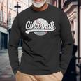 Vintage Cincinnati Graphic Baseball Lover Player Retro Long Sleeve T-Shirt Gifts for Old Men