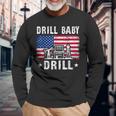 Vintage Drill Baby Drill American Flag Trump Political Long Sleeve T-Shirt Gifts for Old Men