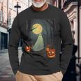 Vintage Ghost In Gothic Forest Full Moon Halloween Long Sleeve T-Shirt Gifts for Old Men