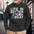 Vintage Life Is Better On A Boat Sailing Fishing Long Sleeve T-Shirt Gifts for Old Men