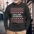 Will Run For Eggnog Ugly Christmas Sweater Running Long Sleeve T-Shirt Gifts for Old Men