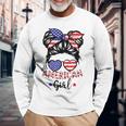 All American Girls 4Th Of July Messy Bun Girl Long Sleeve T-Shirt Gifts for Old Men