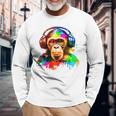 Chimpanzee With Headphones Long Sleeve T-Shirt Gifts for Old Men