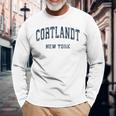 Cortlandt New York Ny Vintage Varsity Sports Navy Long Sleeve T-Shirt Gifts for Old Men