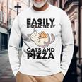 Easily Distracted By Cats And Pizza Kawaii Cat Lovers Long Sleeve Gifts for Old Men
