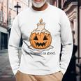 Halloween Is Good And Life Spooky Pumpkin Candle Halloween Long Sleeve T-Shirt Gifts for Old Men