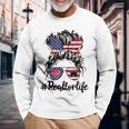 Happy July 4Th Day Real Estate Messy Buns Usa Flag Long Sleeve T-Shirt T-Shirt Gifts for Old Men