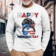 Happy Memorial Day 4Th Of July Messy Bun American Flag Long Sleeve T-Shirt T-Shirt Gifts for Old Men