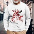 Horror Halloween Costume Knife Stab With Blood Splashes Halloween Costume Long Sleeve T-Shirt Gifts for Old Men