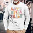 Love Never Fails Retro Positivity Quote Preppy Y2k Aesthetic Long Sleeve T-Shirt Gifts for Old Men