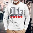 Olivia Is In The House Retro Hearts First Name Love Olivia Long Sleeve T-Shirt Gifts for Old Men
