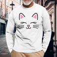 Women's Cat Face Whiskers Print Cosplay Kitty Love Halloween Long Sleeve T-Shirt Gifts for Old Men