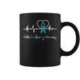 Addiction Recovery Awareness Heartbeat Teal Ribbon Support Coffee Mug
