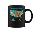Colorful United States Of America Map Us Landmarks Icons Coffee Mug