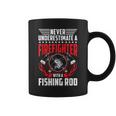 Never Underestimate Firefighter With Fishing Rod Gift Gift For Mens Coffee Mug