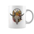 Country Retro Vintage Boho Cow Bull Skull With Cactus Floral Coffee Mug