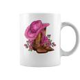 Pink Cowgirl Hat Cowgirl Boots Western Cowhide Rose Flowers Coffee Mug