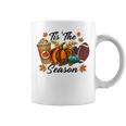 Tis The Season Spicy Latte Pumpkin Fall Leave Football Coffee Mug