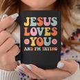 Jesus Loves You And I'm Trying Christian Retro Groovy Coffee Mug Funny Gifts