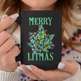 Merry Litmas Pot Leaf Christmas Tree Lights Marijuana Coffee Mug Unique Gifts