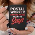 Womens Postal Worker Knows More Than She Says Mailman Postman Coffee Mug Personalized Gifts