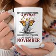 Never Underestimate A Woman Who Loves Elephants November Coffee Mug Personalized Gifts