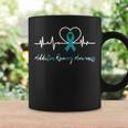 Addiction Recovery Awareness Heartbeat Teal Ribbon Support Coffee Mug Gifts ideas