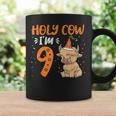 Holy Cow Im 9 Scottish Highland Cow Print 9Th Birthday Girl Coffee Mug Gifts ideas
