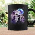 Three Grey Wolf Howling At The Moon 3 Wolves Space Galaxy Coffee Mug Gifts ideas