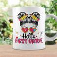 Hello First Grade Messy Bun Girl Back To School First Day Coffee Mug Gifts ideas