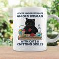 Never Underestimate And Old Woman With Cats And Knitting Coffee Mug Gifts ideas