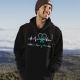 Addiction Recovery Awareness Heartbeat Teal Ribbon Support Hoodie Lifestyle
