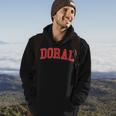 Vintage Doral Fl Varsity Style Red Text Hoodie Lifestyle