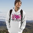 Peace Love Cure Breast Cancer Awareness Warrior Pink Ribbon Hoodie Lifestyle