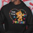 Dare To Be Yourself Autism Awareness Bear Heart Puzzle Piece Hoodie Unique Gifts