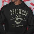 Deadwood South Dakota Usa Distressed Skull Design Souvenir Hoodie Personalized Gifts