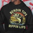 Fathers Day Dad Bendin Tips Rippin Lips Funny Papa Fishing Hoodie Funny Gifts