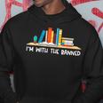 Funny Books Lovers Im With The Books Bookshelf Hilarious Hoodie Unique Gifts